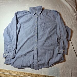 Nautica Blue & White Check Button Down Long Sleeve Shirt.